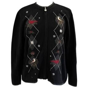 Croft & Barrow Ramie, Silk Blend Argyle Embroidered Zip Sweater, Cardinals, XL P